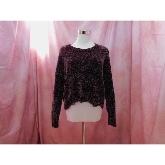 SALE LA Hearts Chenille Sweater Plum Purple Crop Long Sleeve Women XS - Picture 1 of 12